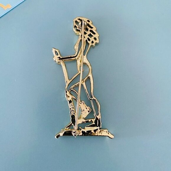 Vintage 80s AJC Signed Goldtone Stair Stepper Workout Brooch Pin - Picture 2 of 2
